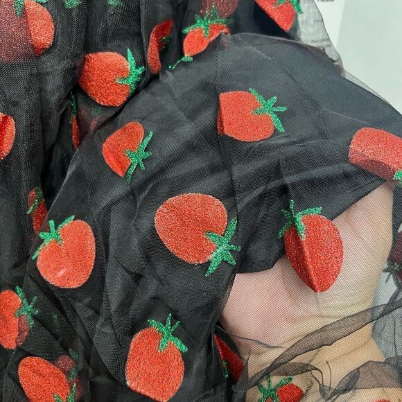 Unique Vintage Black Glitter Strawberry Print Babydoll Dress - Picture 8 of 13